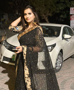 Alishbah Anjum dress formal wear, sari matching dress: Formal wear,  Alishbah Anjum Instagram  