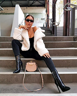 white clothing ideas with fur, fine legs, outfit designs: Instagram girls  