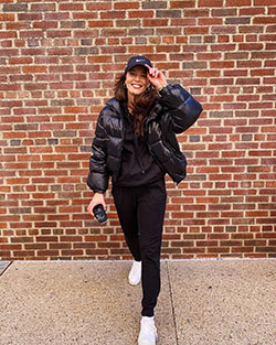 Emily DiDonato leather jacket, leather, beanie outfits for girls: jacket,  Leather jacket,  BEANIE,  coat  