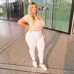 white classy outfit with sportswear, trousers, natural blong hairs: Instagram girls,  White Trousers,  White Sportswear  