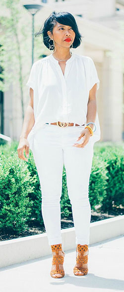 All white jeans outfit ideas: Smart casual,  T-Shirt Outfit,  Turquoise And Yellow Outfit  
