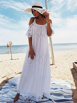 Vestidos blancos largos de playa: Sun hat,  party outfits,  White Outfit  