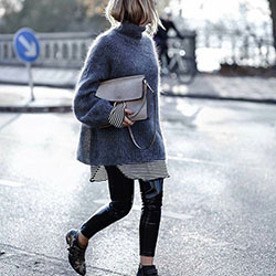 Outfit Pinterest with trousers, sweater, tights: Polo neck,  Jeans Outfit,  Street Style  