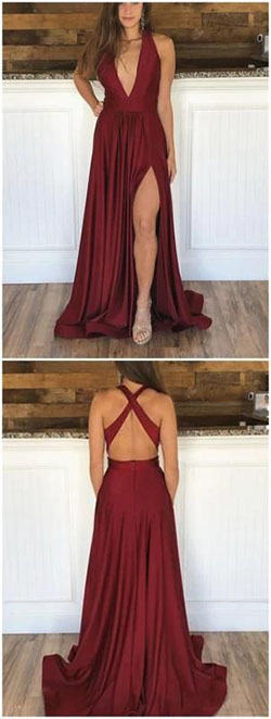 Wine colored prom dresses, backless dress, cocktail dress, evening gown, formal wear, a line: Cocktail Dresses,  Backless dress,  Evening gown,  Prom Dresses,  Maroon And Red Outfit,  Red Gown  