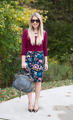 Magenta and purple colour outfit ideas 2020 with pencil skirt, shorts, jeans: Pencil skirt,  Street Style,  Skirt Outfits,  Magenta And Purple Outfit  