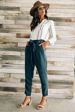 Business casual paper bag pants outfit: Business casual,  Paper bag,  Formal wear,  Street Style,  Pant Outfits  