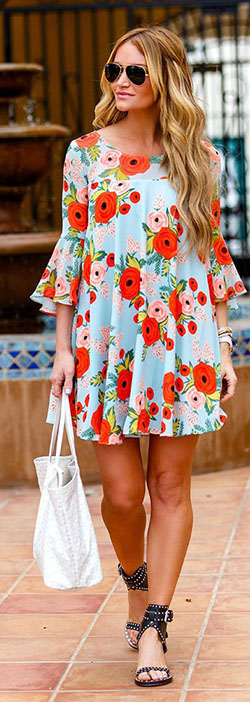 Vestido floral de verão: summer outfits,  Street Style,  Orange And Yellow Outfit  