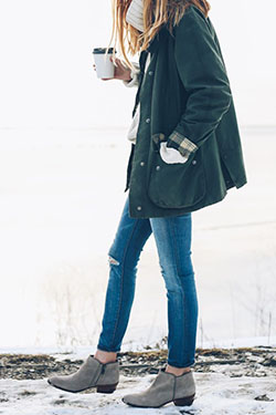 Clothing ideas warm jacket outfits, winter clothing, street fashion: winter outfits,  Street Style,  Jacket Outfits,  Green And Black Outfit  