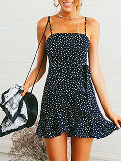 Navy blue and white colour dress with dress day dress, polka dot: fashion model,  Navy blue,  day dress,  Casual Outfits  