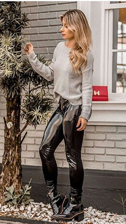 Outfit ideas pvc leggings girl high heeled shoe, polyvinyl chloride: High Heeled Shoe,  Leather Pant Outfits,  Clothing Ideas  