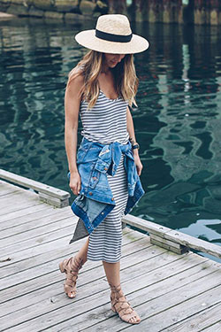 Colour outfit ideas 2020 summer vacation outfit, summer vacation, street fashion, straw hat, sun hat: Denim Outfits,  Sun hat,  Straw hat,  Summer vacation,  Street Style  