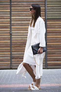 White colour ideas with trench coat, trousers: Trench coat,  White Outfit,  Street Style  