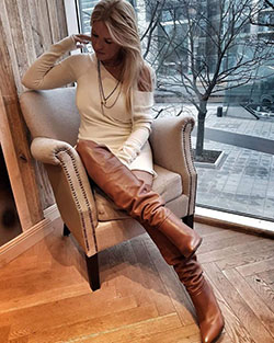Brown leather high heel boots outfit: Hot Girls,  Stiletto heel,  High Heeled Shoe,  Knee High Boot,  Brown Boots Outfits  