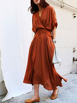 Orange and brown dress day dress, attire ideas: Kimono Outfit Ideas,  day dress,  Orange And Brown Outfit  