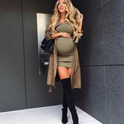 9 months pregnant with twins week 30 of pregnancy, knee high boot: fashion model,  Maternity clothing,  Boot Outfits,  Knee High Boot,  Khaki Outfit  