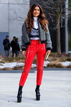 Red colour outfit, you must try with leather, jacket, denim: Fashion show,  fashion model,  Fashion week,  Street Style,  Red Outfit,  Leather Pant Outfits  