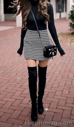 Black style outfit with miniskirt, trousers, jacket: T-Shirt Outfit,  Black Outfit,  Boot Outfits,  Street Style  