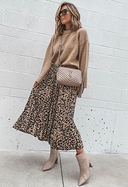 Beige and brown colour outfit, you must try with dress sweater, denim, skirt: fashion model  