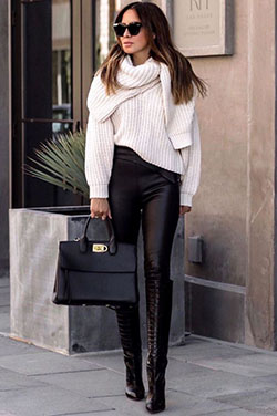 Black and white colour outfit ideas 2020 with trousers, leggings, sweater: T-Shirt Outfit,  Street Style,  Casual Outfits,  Turtleneck Sweater Outfits  