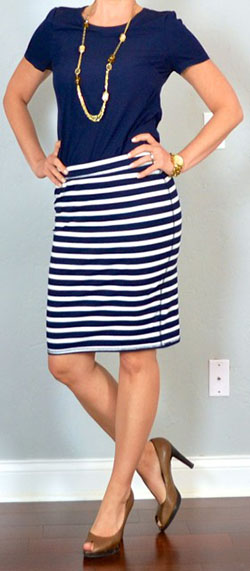 Navy Striped Pencil Skirt, Stripe Skirt, Pencil Skirt, Blue T-Shirt | Stylish and Trending Outfit Ideas for Summer 2022: shirts,  Pencil skirt,  Navy blue,  Electric blue,  Stripe Skirt,  Skirt Outfits  