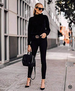 All black outfit women black and white, slim fit pants: Black Outfit,  Street Style,  Black And White,  Slim-Fit Pants  