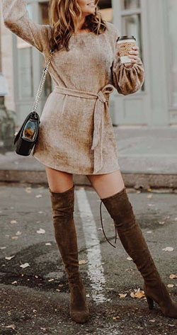 Brown outfit Pinterest with dress shoe, boot: Hot Girls,  Street Style,  Casual Outfits,  Knee High Boot  