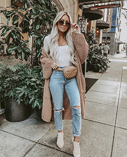 Dresses ideas with sweater, jacket, denim: winter outfits,  Street Style,  Ripped Jeans  