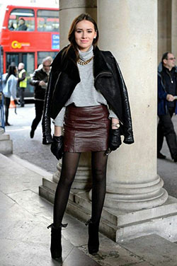 Leather skirt outfit ideas high heeled shoe, street fashion: Leather skirt,  Street Style,  High Heeled Shoe,  Mini Skirt Outfit  