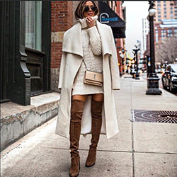Brown colour outfit ideas 2020 with blazer, coat: Jeffrey Campbell,  Boot Outfits,  Street Style,  Knee High Boot,  Brown Outfit  