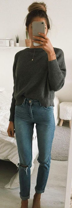 Straight leg jeans winter, winter clothing, casual wear: winter outfits,  Jeans Outfit,  Brown And Black Outfit  