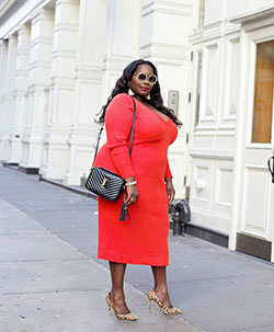 Orange and white colour outfit with sweater, coat: Street Style,  Plus size outfit,  Orange And White Outfit  