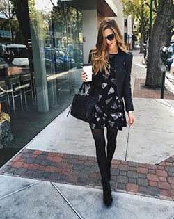 Black outfit instagram with miniskirt, pantyhose, stocking: Black Outfit,  Teen outfits,  Street Style,  Black And White  