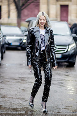 Colour combination with blazer, tights, jacket: fashion model,  Street Style,  Paris Fashion Week,  Black And White,  Leather Pant Outfits  