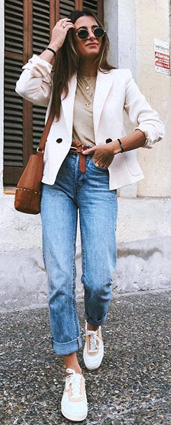 Colour dress white blazer outfit 2018, street fashion, casual wear: Casual Outfits,  Street Style  