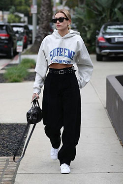 Hailey baldwin style: Casual Outfits,  Crop top,  shirts,  United States,  Sportswear,  Trousers  