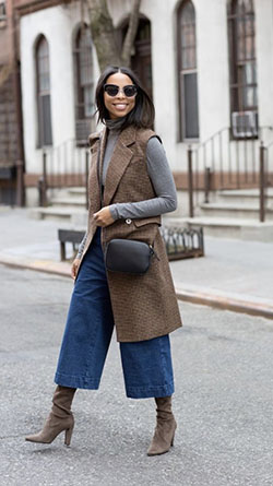 Denim culotte street style, street fashion, casual wear, trench coat: Trench coat,  Street Style,  Classy Winter Dresses  