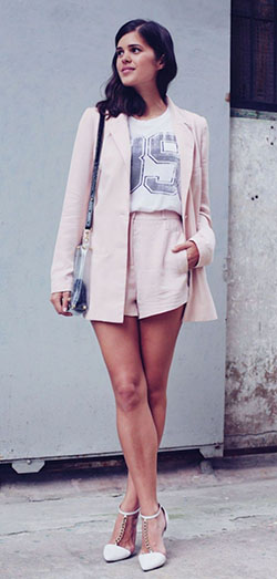 White and pink colour ideas with pantsuit, trousers, blazer: fashion model,  T-Shirt Outfit,  Street Style  