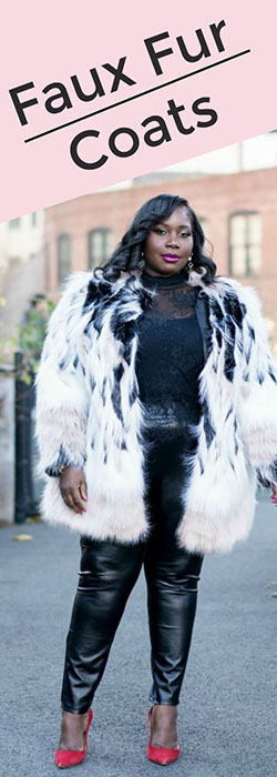 Outfit ideas with fur clothing, coat, fur: Fur clothing,  Fake fur,  Street Style,  Black hair,  Plus size outfit  
