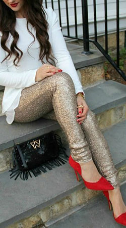 Cute christmas party outfit ideas for christmas: party outfits,  Christmas Day,  Hot Girls,  Sequin Pants  