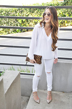 Colour outfit, you must try woman classic casual, street fashion, bell bottoms, smart casual, casual wear: Smart casual,  Street Style,  White And Pink Outfit,  Bell Bottoms  