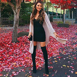 Red dresses ideas with little black dress: Boot Outfits,  Street Style,  Little Black Dress,  Knee High Boot,  Red Outfit  