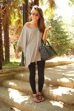 Oversized shirt and leggings, street fashion, t shirt: T-Shirt Outfit,  Street Style,  Brown Outfit,  Legging Outfits  