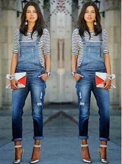 Model In A Stylish And Comfy Overalls Outfit For Holiday, Shopping: Denim,  Denim Outfits,  Crop top,  Top,  Casual Outfits,  Jeans Outfit,  T-Shirt Outfit,  Trousers,  DENIM OVERALL  
