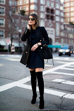 Colour dress winter outfits stars, winter clothing, street fashion: winter outfits,  Black Outfit,  Boot Outfits,  Street Style  