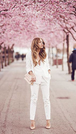 White and pink colour outfit with trousers, blazer, jeans: Street Style,  White And Pink Outfit  