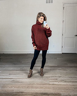 Standing: winter outfits,  Christmas Day,  Legging Outfits,  Maroon And Brown Outfit  