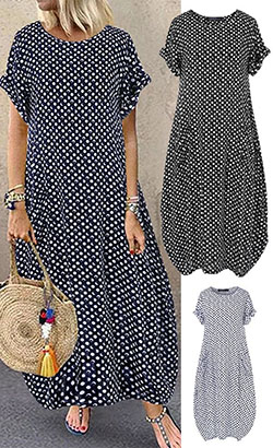 Vestidos de verano largos, casual wear, polka dot, day dress, t shirt: summer outfits,  T-Shirt Outfit,  White Outfit,  day dress  