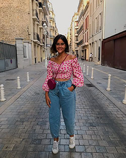 Pink dresses ideas with mom jeans, trousers, uniform: Date Outfits,  Street Style,  Pink Outfit,  Twinset Slouchy Jeans  