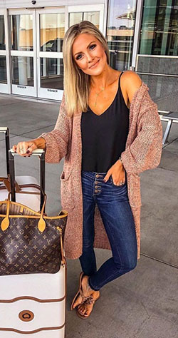 brown matching dress with jeans, handbag, bag: Spring Outfits,  Birkin bag,  Brown Jeans  