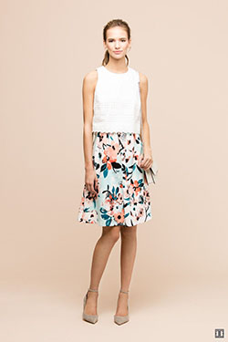 Trendy Clothing Ideas with Cocktail Dress, Flowy Printed Skirt with White Tank Top, Day Dress, Skirt: Cocktail Dresses,  fashion model,  day dress,  Skirt Outfits,  Skirt Outfit Ideas  